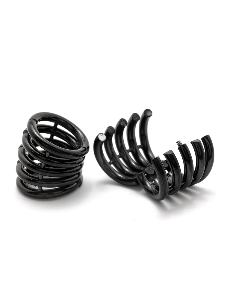 Black Multi-Ring Steel Ear Cuffs