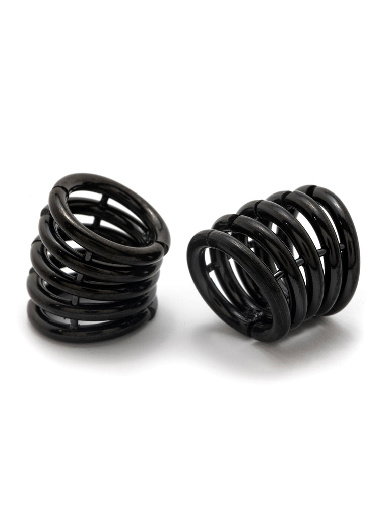 Black Multi-Ring Steel Ear Cuffs