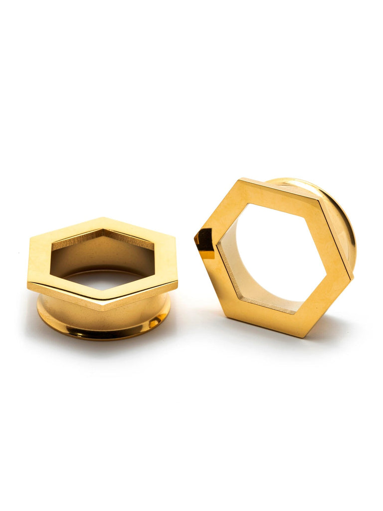 Gold Hexagon Double Flared Steel Tunnels