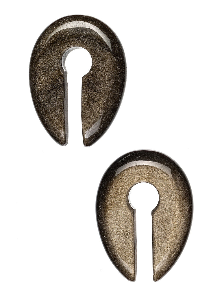 Gold Obsidian Oval Keyhole Stone Hangers