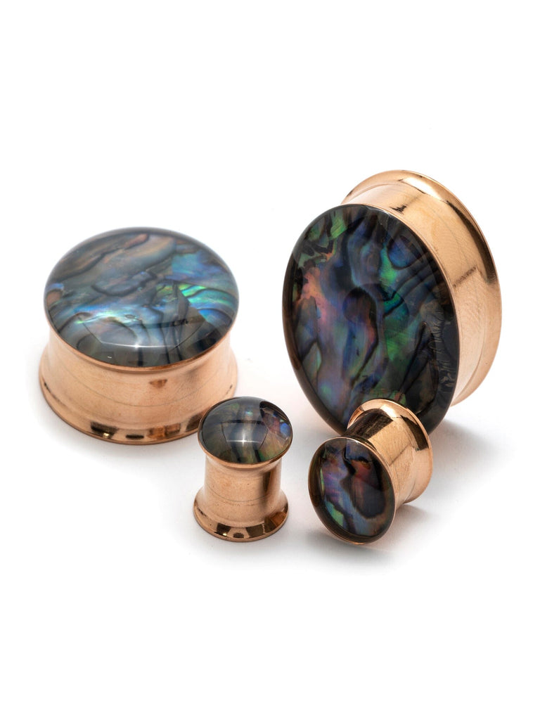 Abalone Inlay Double Flared Oval Steel Plugs