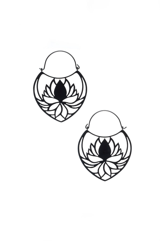 Lotus Dangle Hoop Steel Earrings
