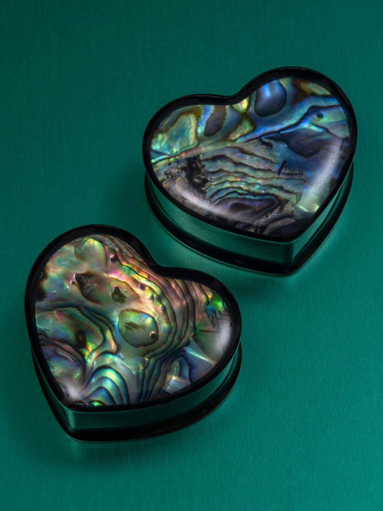 Abalone Inlay Heart Shaped Steel Plugs