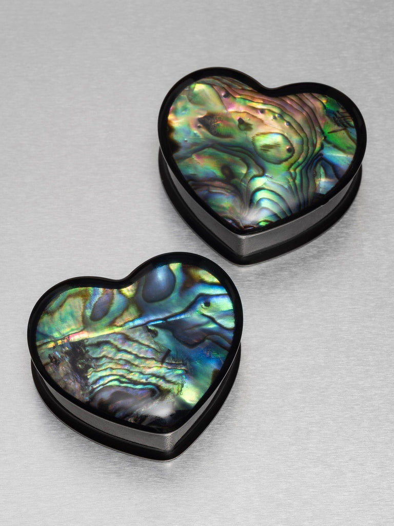 Abalone Inlay Heart Shaped Steel Plugs