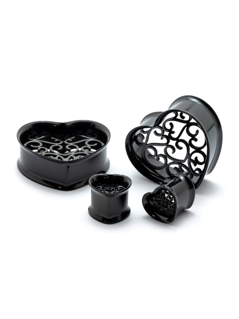 Filigree Center Heart Shaped Double Flared Steel Tunnels