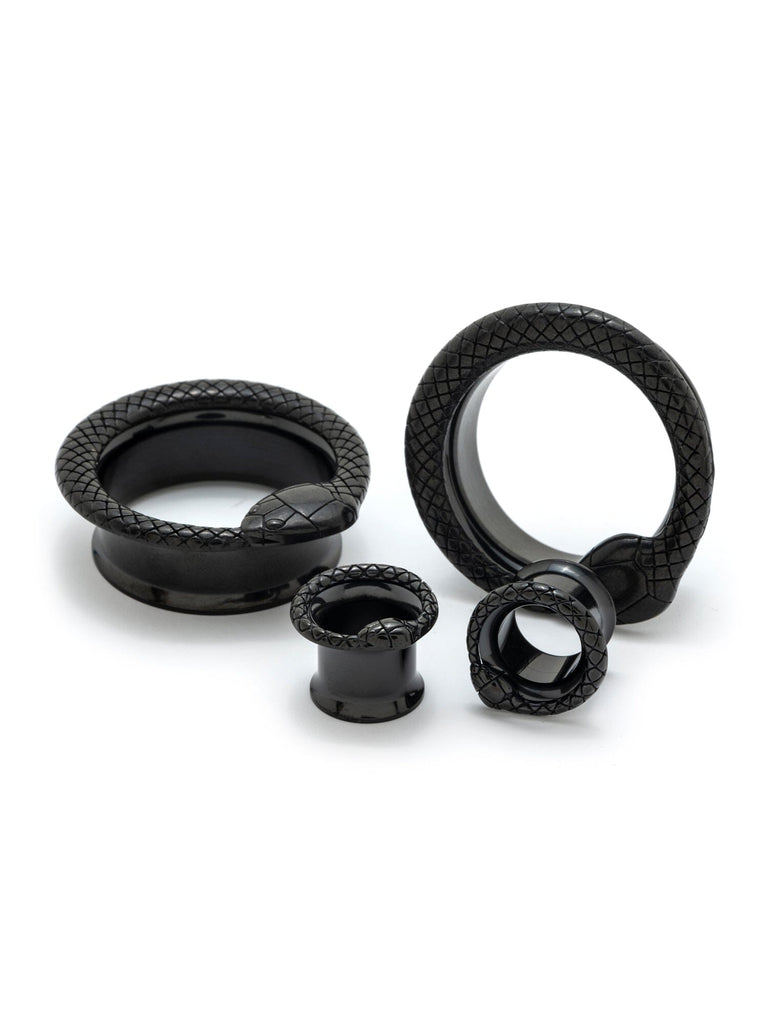 Black Ouroboros Serpent Double Flared Steel Tunnels