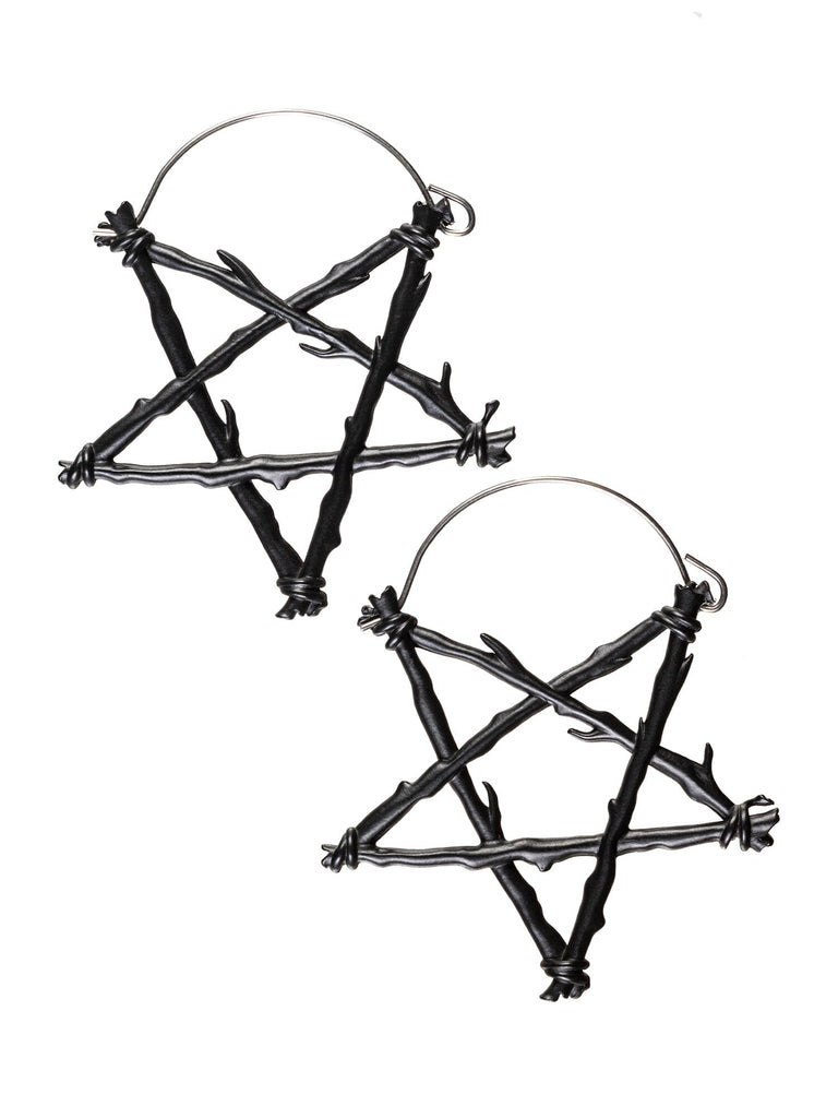 Black Pentagram Dangle Hoop Steel Earrings