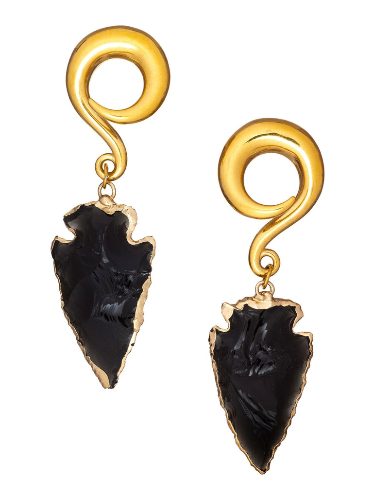 Black Stone Arrowhead Gold Curled Hook Hangers