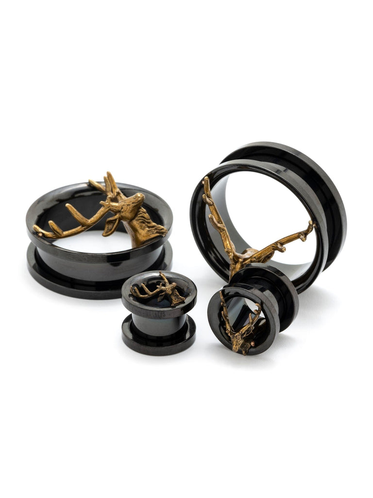 Black & Gold Stag Threaded Steel Tunnels