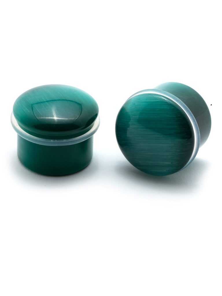 Forest Green Cat's Eye Single Flared Stone Plugs