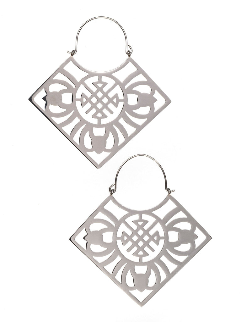 Geometric Square Dangle Hoop Steel Earrings