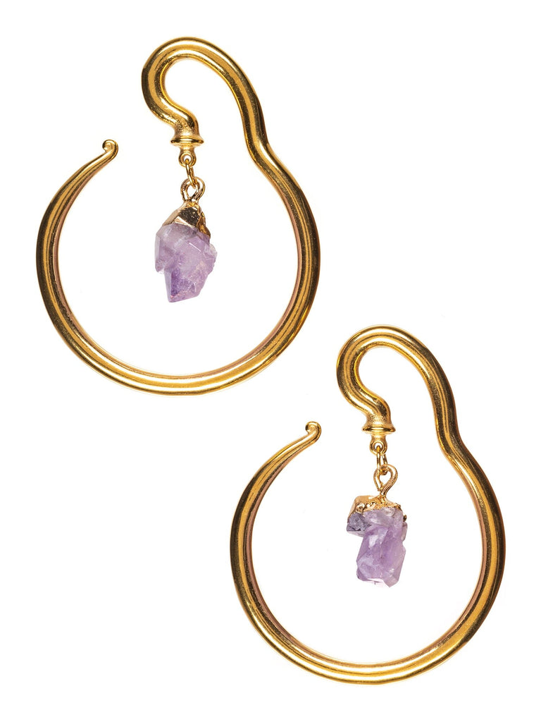 Gold Thin Hook with Amethyst Dangle Steel Hangers