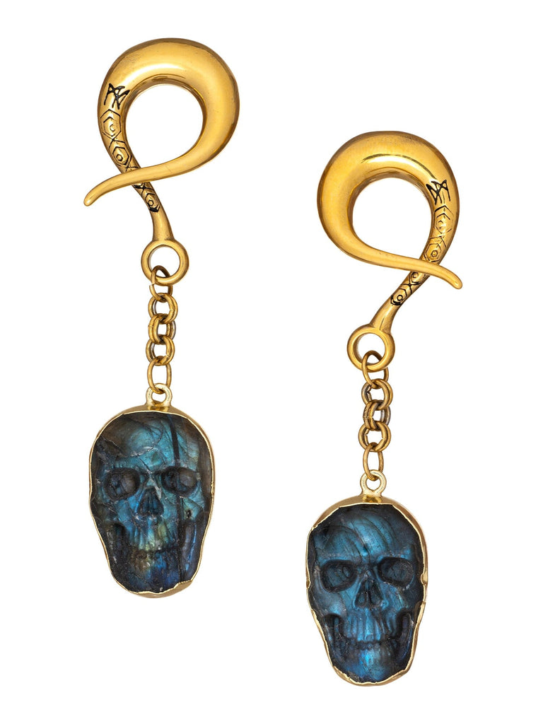 Labradorite Skull Gold Curled Hook Hangers