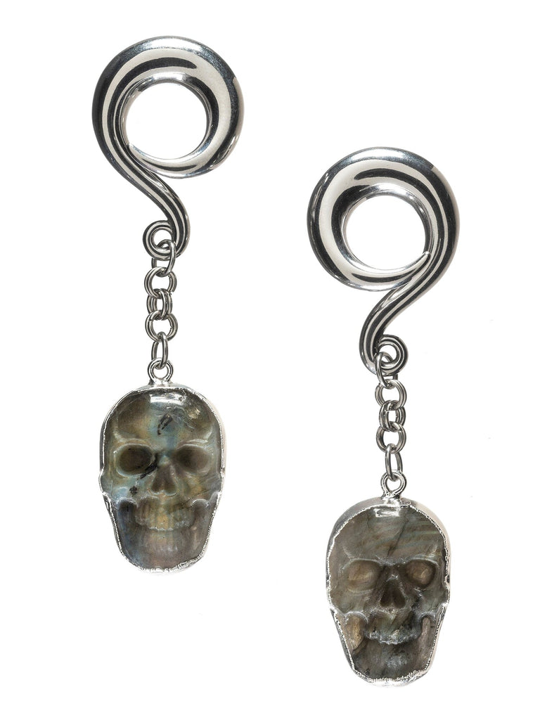 Labradorite Skull Steel Curled Hook Hangers