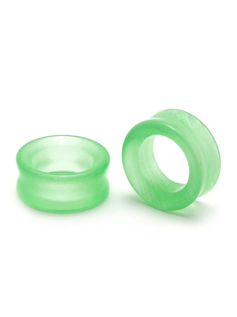 Lime Green Cat's Eye Stone Tunnels