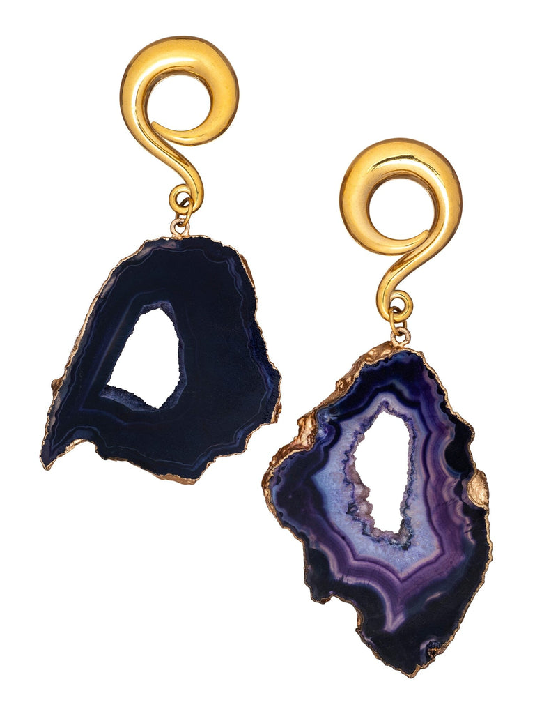 Purple Geode Slice Gold Curled Hook Hangers