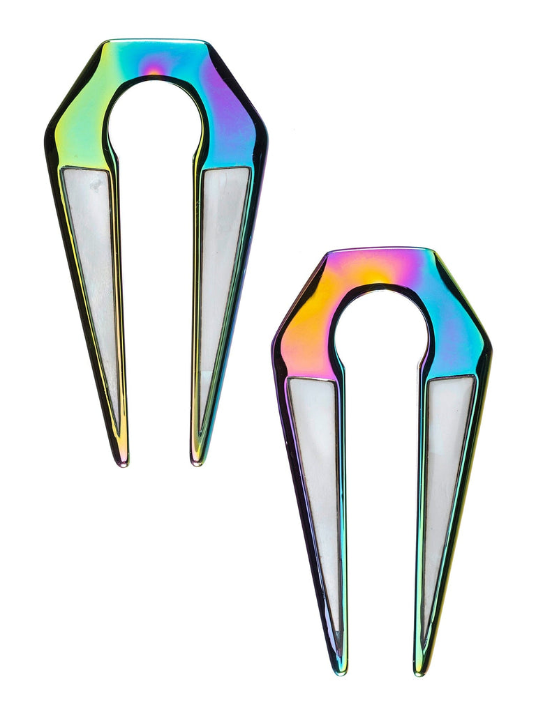 Rainbow Pearl Inlay Keyhole Steel Hangers