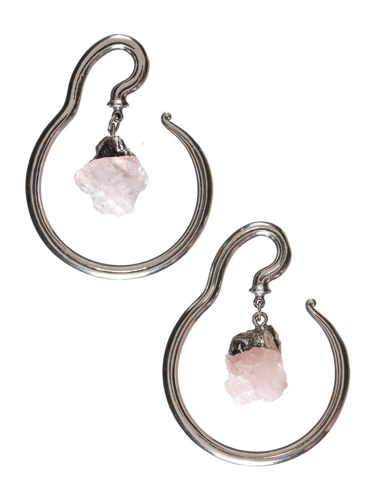 Thin Hook with Rose Quartz Small Stone Dangle Steel Hangers