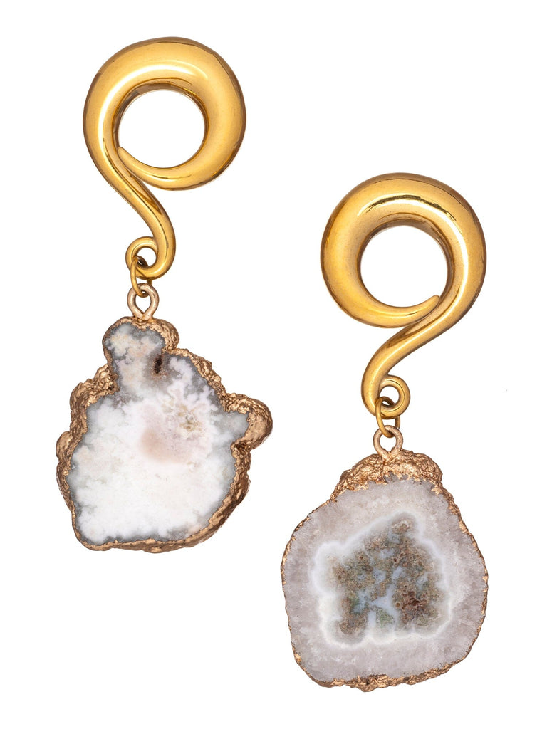 White Geode Slice Gold Curled Hook Hangers
