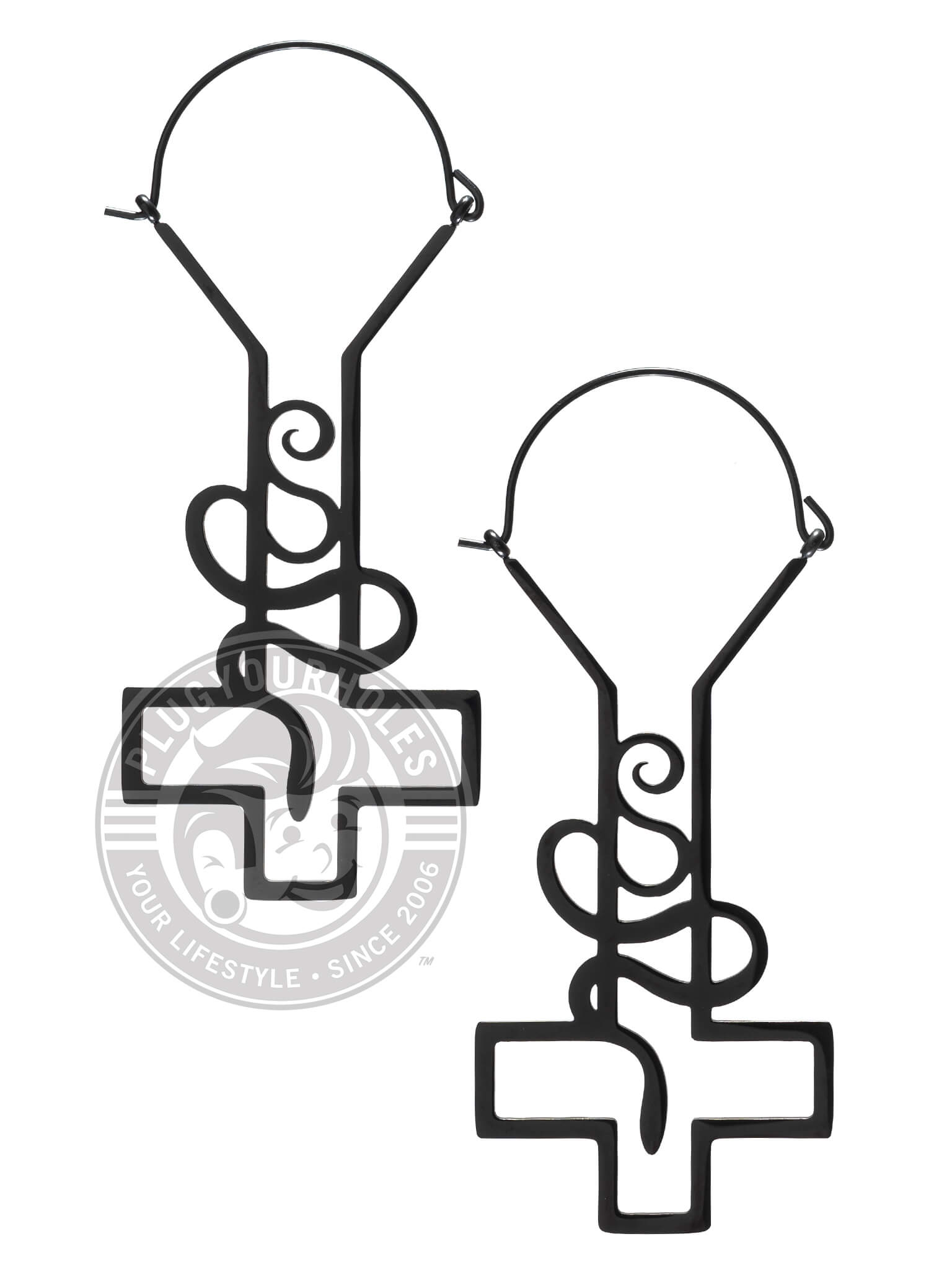 Intertwined Snake Cross Dangle Hoop Steel Earrings