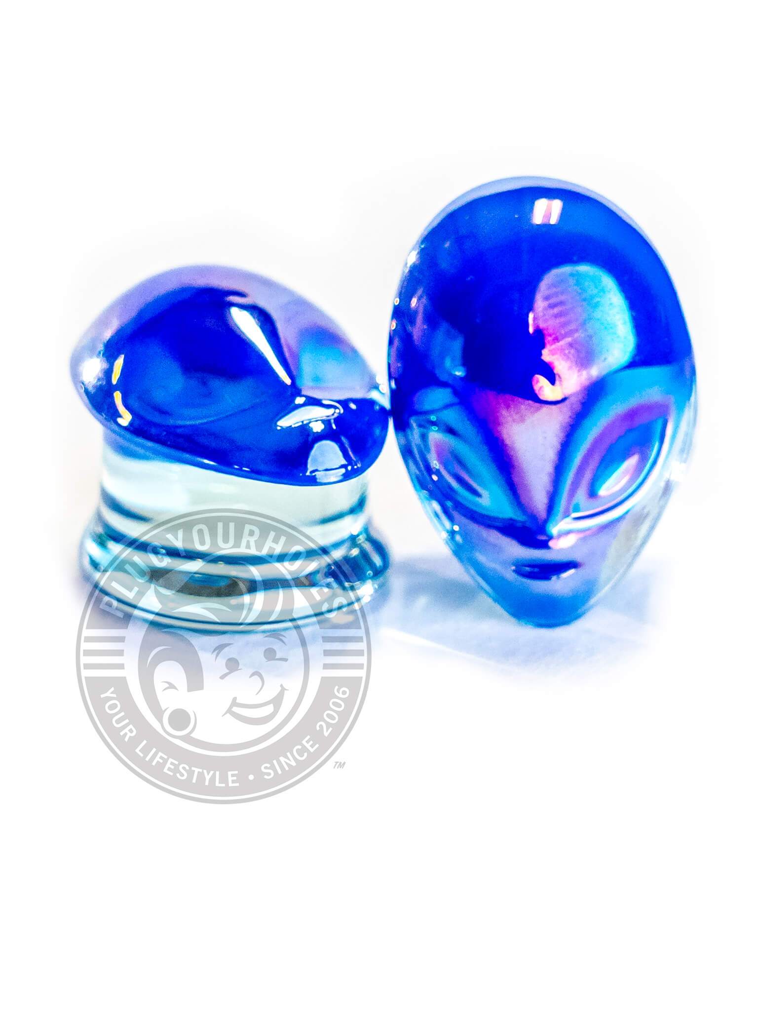 Blue Alien Head Pyrex Glass Plugs