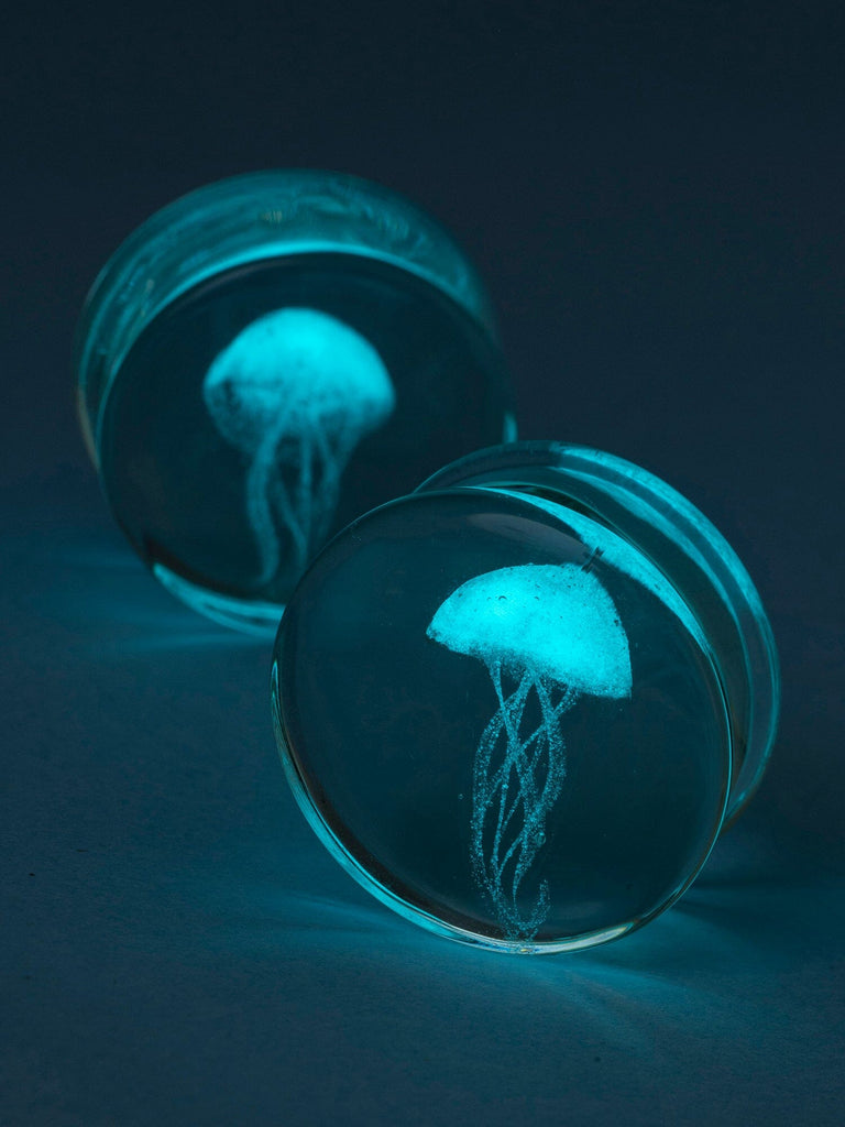 Glow In the Dark Jellyfish Pyrex Glass Plugs