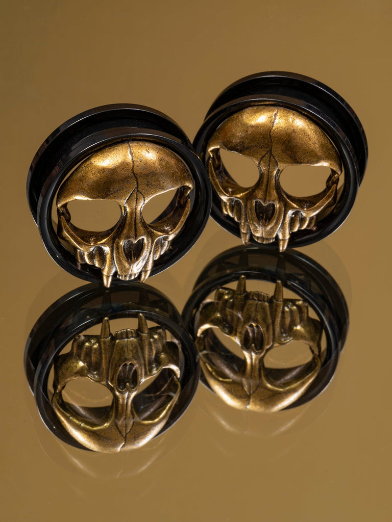 Gold Cat Skull Threaded Steel Tunnels