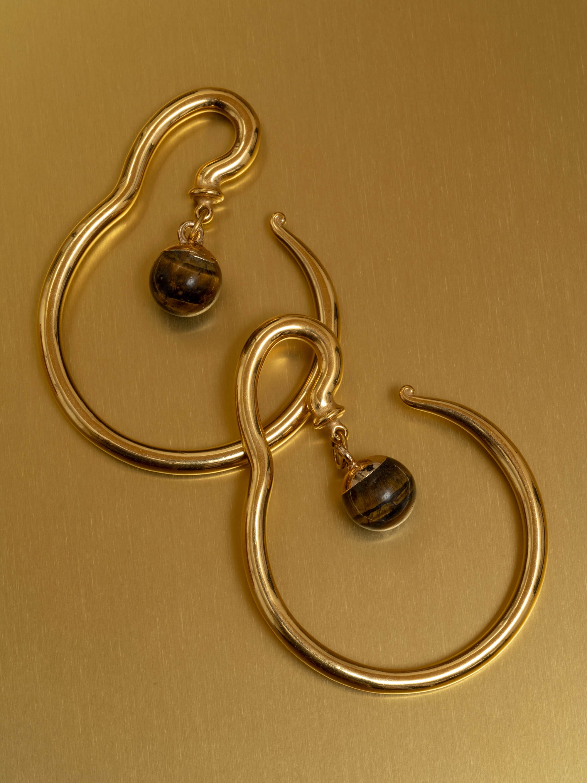 Gold Thin Hook With Tiger's Eye Dangle Steel Hangers