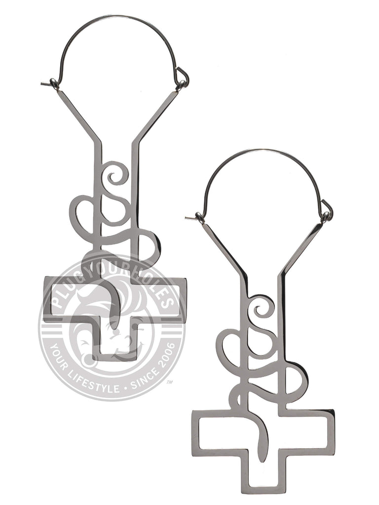 Intertwined Snake Cross Dangle Hoop Steel Earrings