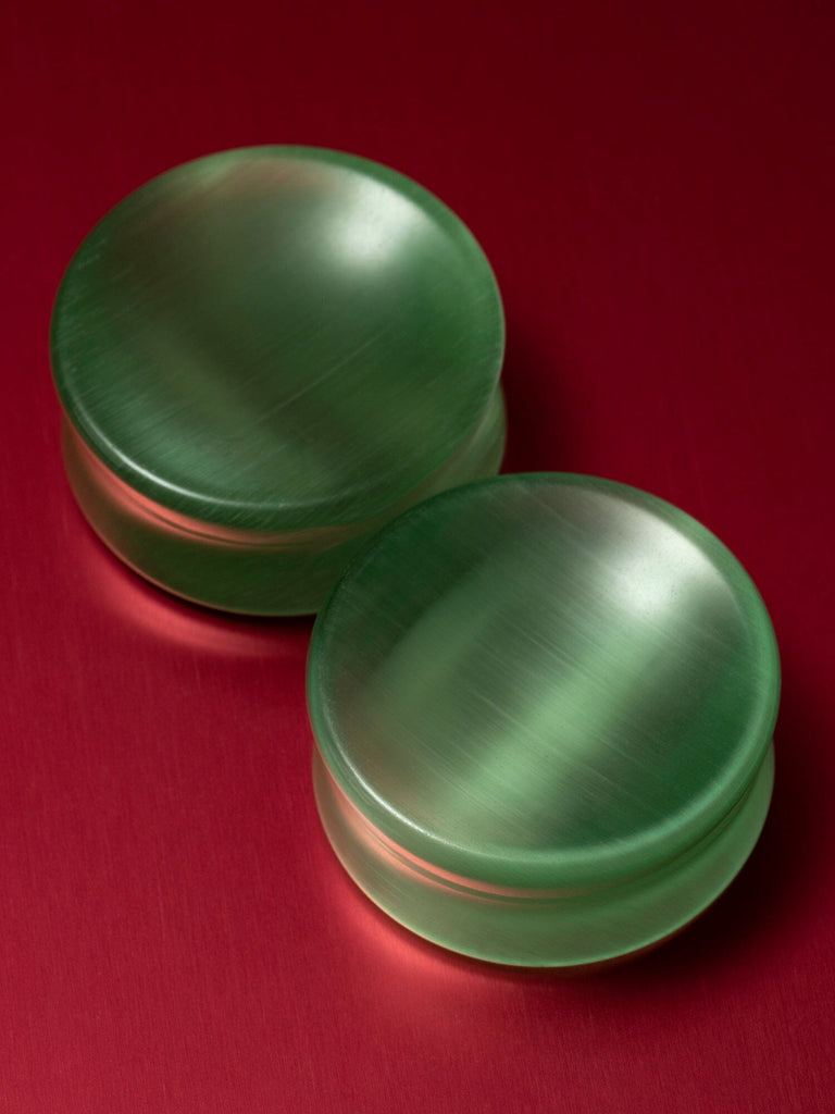 Lime Green Cat's Eye Concave Stone Plugs