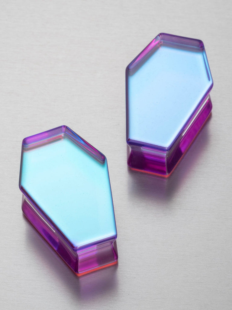 Purple Aurora Coffin Cut Stone Plugs