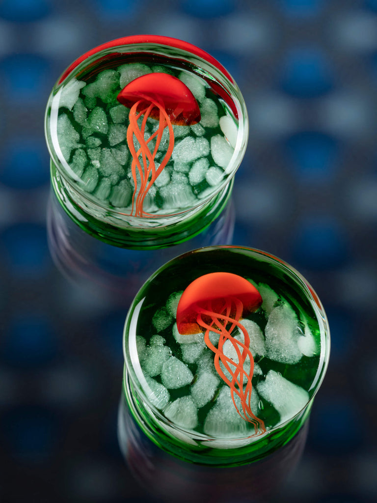 Red Jellyfish Green Pyrex Glass Plugs