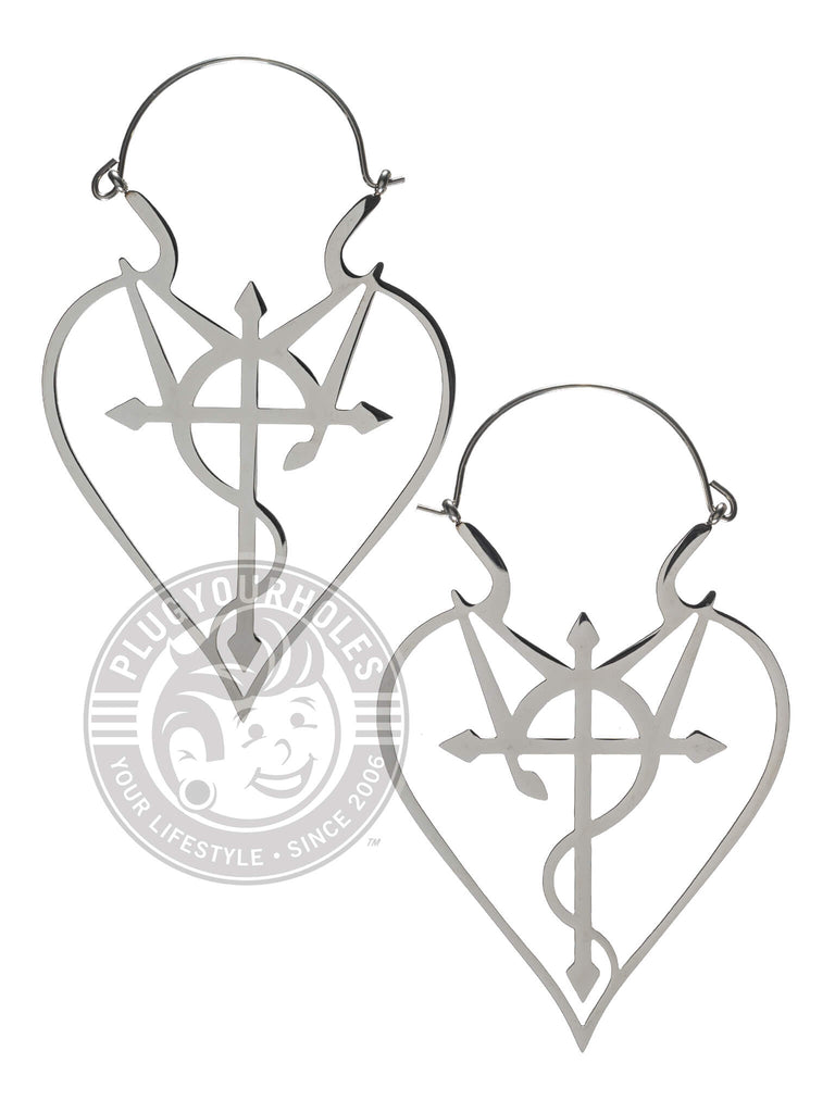 Serpent Cross Meow Heart Dangle Hoop Steel Earrings