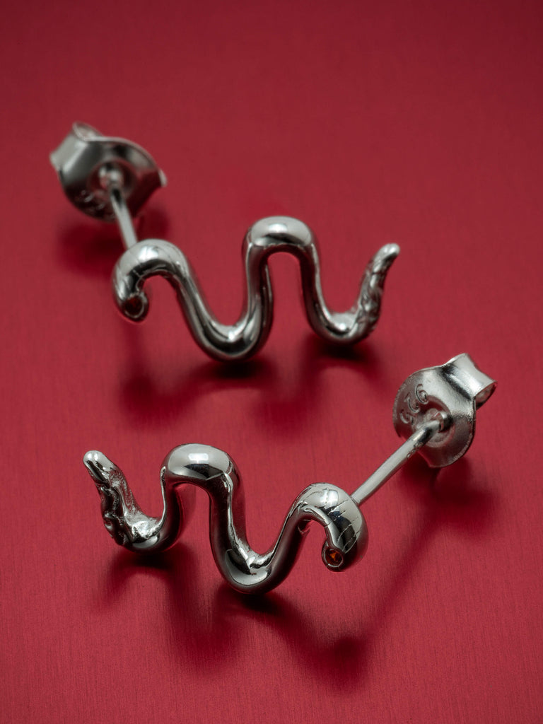 Sterling Silver Squiggle Snake Earrings