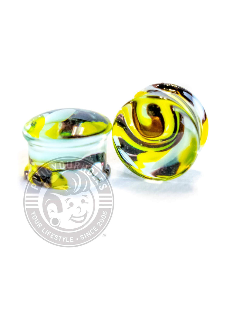Black and Yellow Swirl Pyrex Glass Plugs