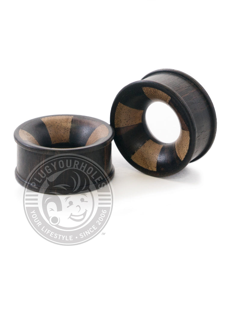 Striped Teak Inlayed Areng Concave Wood Tunnels