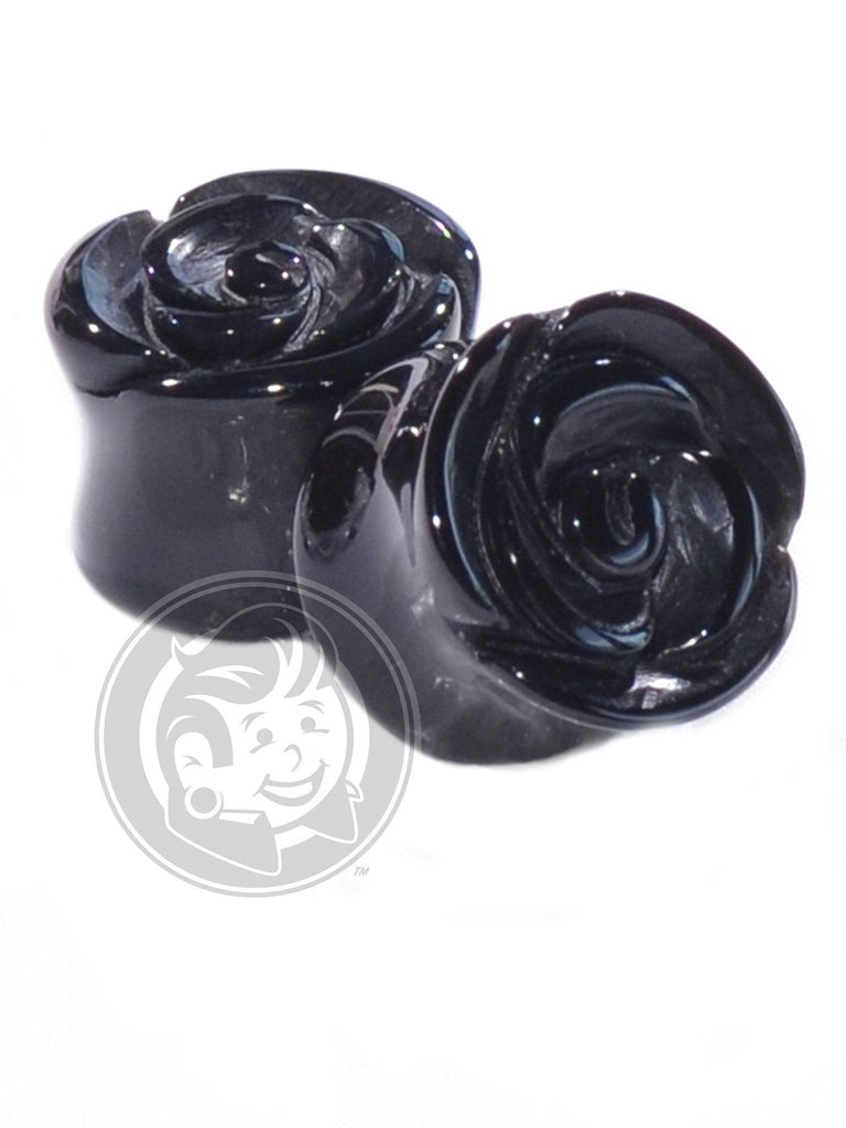 Black Agate Rose Cut Stone Plugs