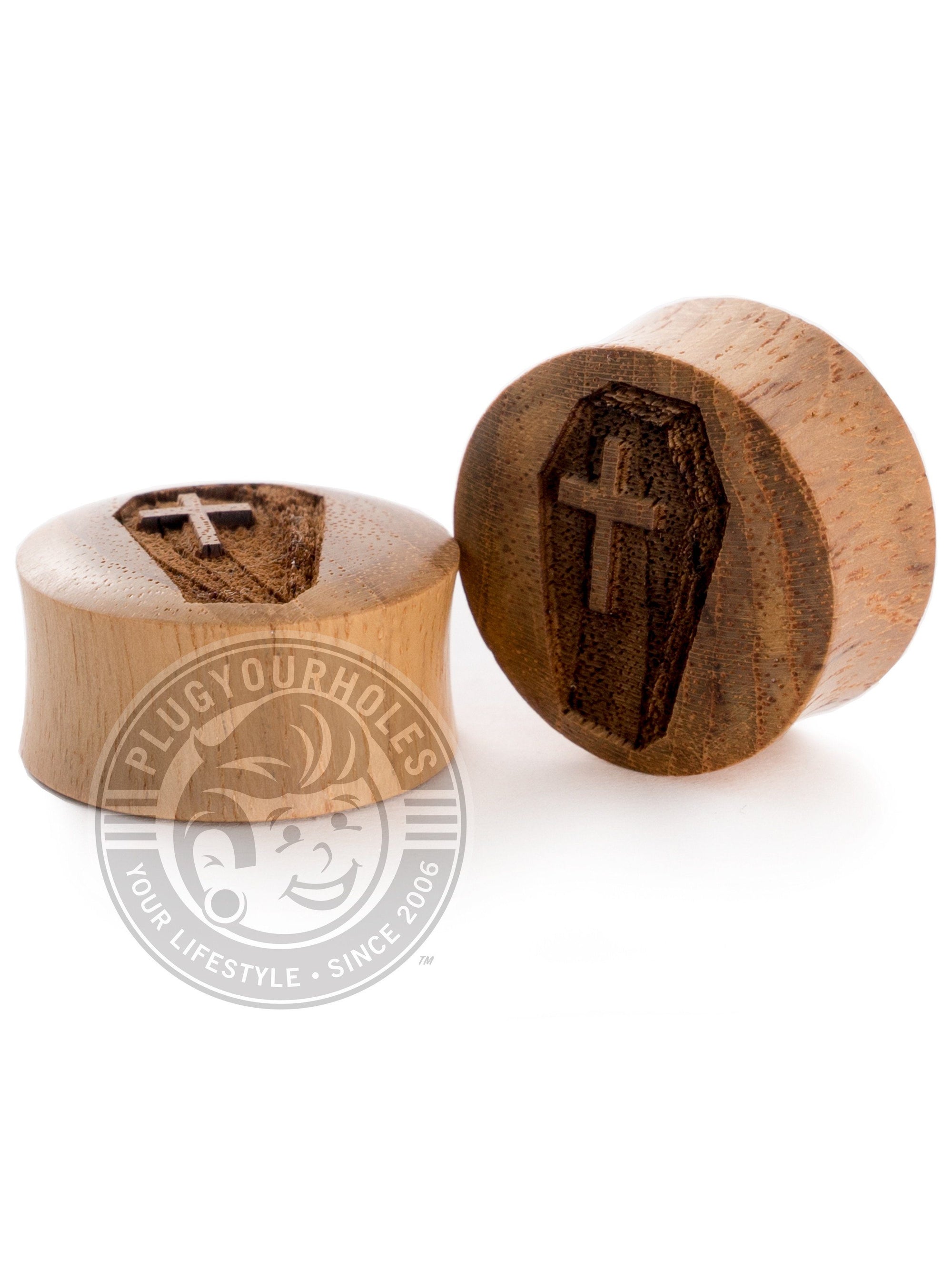 Coffin Engraved Wood Plugs