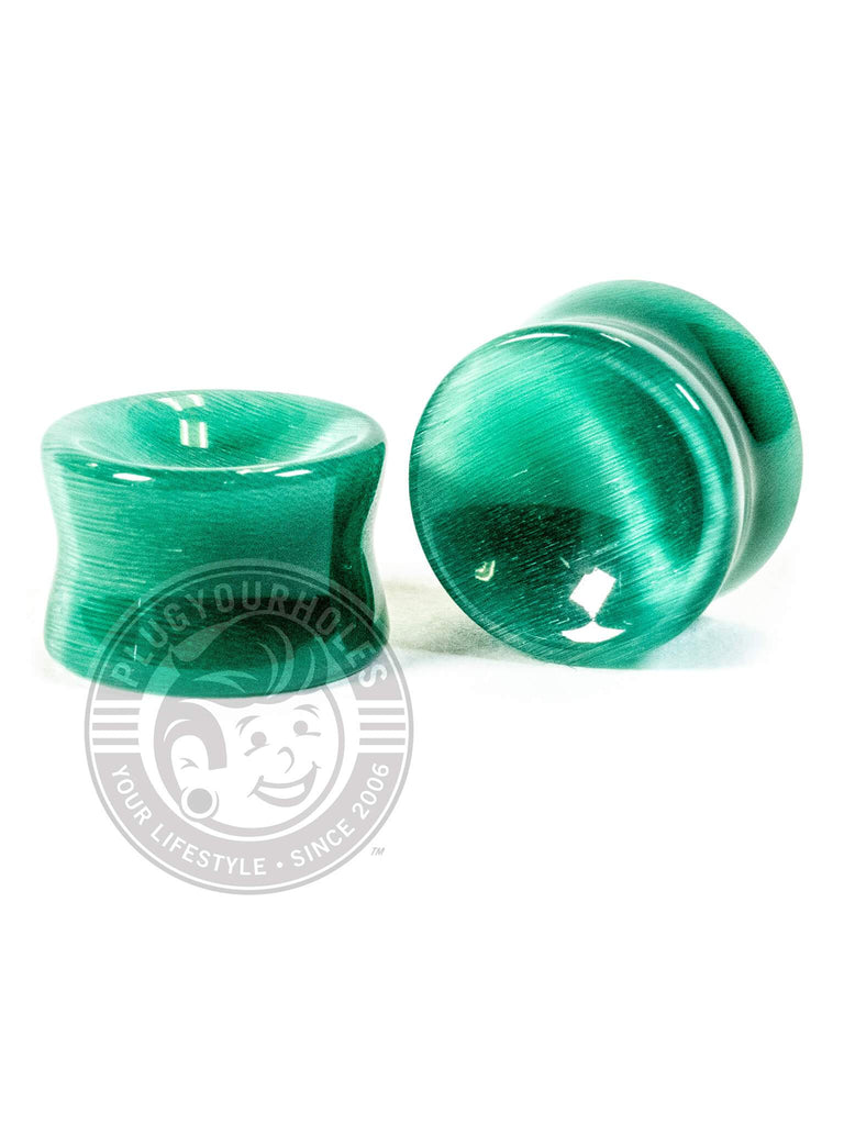 Forest Green Cat's Eye Concave Stone Plugs