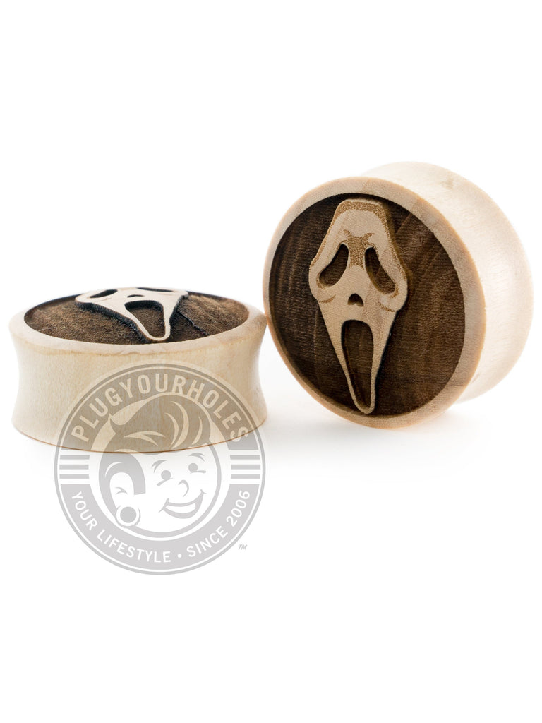 Ghostface Mask - Engraved Wood Plugs