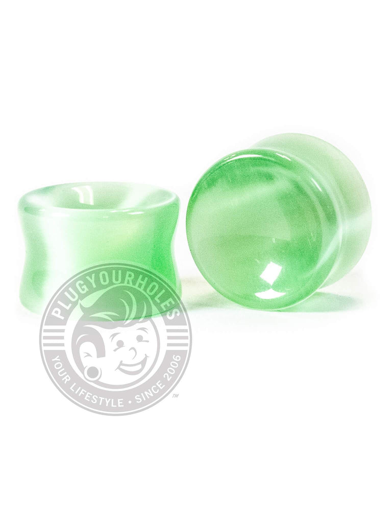 Lime Green Cat's Eye Concave Stone Plugs